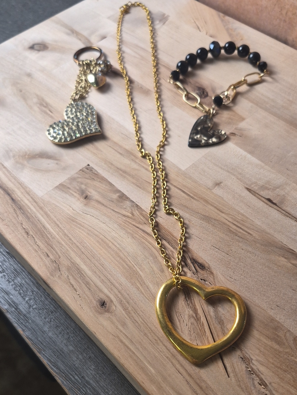 Gold Open Heart Pendant Necklace for Women
